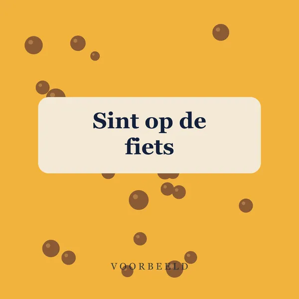 Sinterklaas fietst vrolijk langs de gracht op een ouderwetse Hollandse fiets, met een stapel cadeaus achterop en zijn paard dravend ernaast.